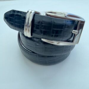 Johnston & Murphy Brown Italian Calfskin Belt Size 38 Silver Buckle 75-340